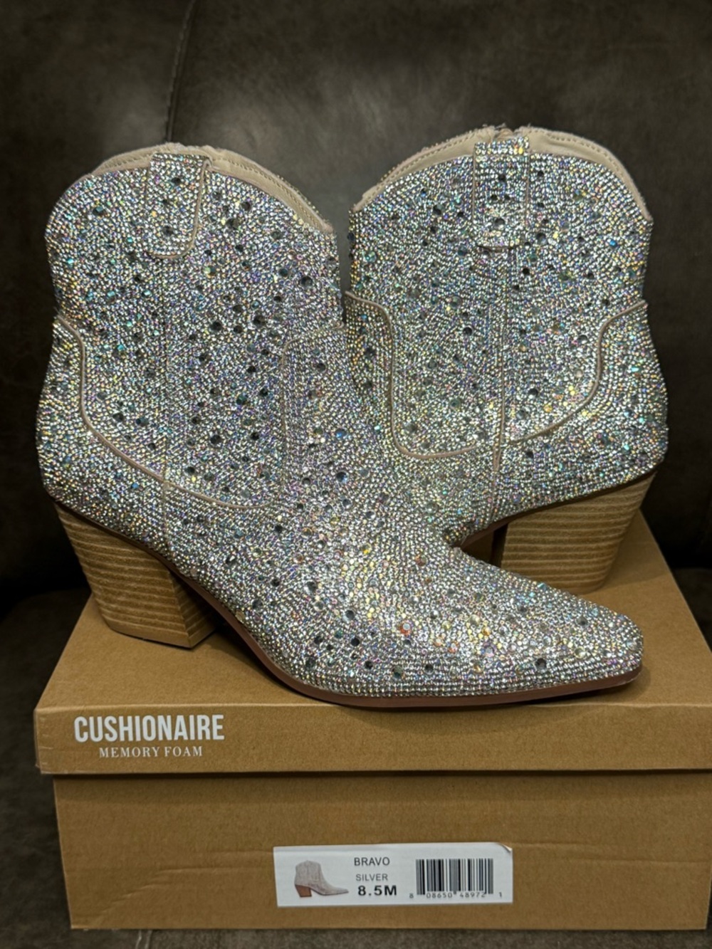 Bravo Silver Rhinestone Western Booties - Women